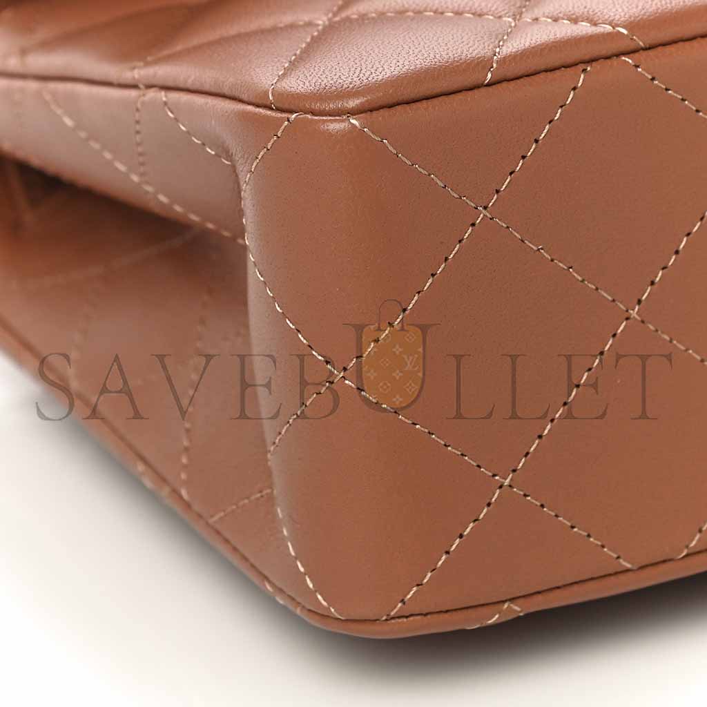 CHANEL LAMBSKIN QUILTED SMALL DOUBLE FLAP BROWN AS1117 (23*14.5*6cm)